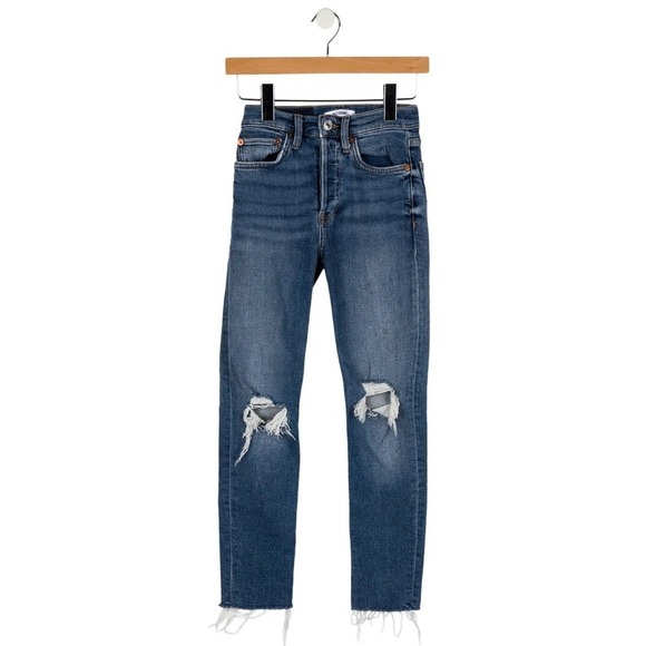 RE/DONE 90s High Rise Ankle Crop Jeans in Dusk Destroy Kristin Cavallari Size 24 - Picture 2 of 12